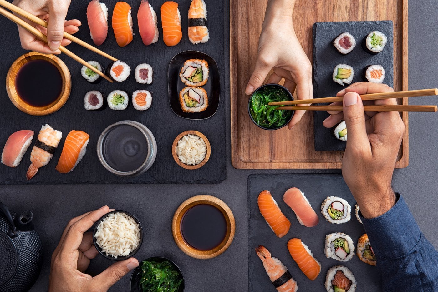Sharing and eating sushi food