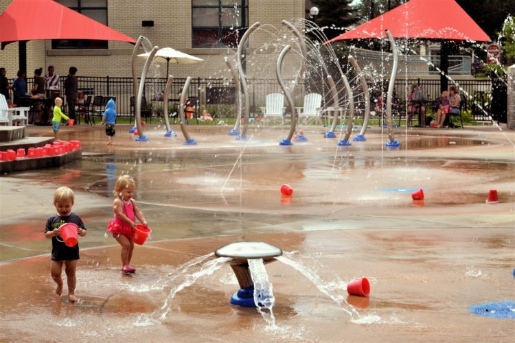 Splash pad playground during the day