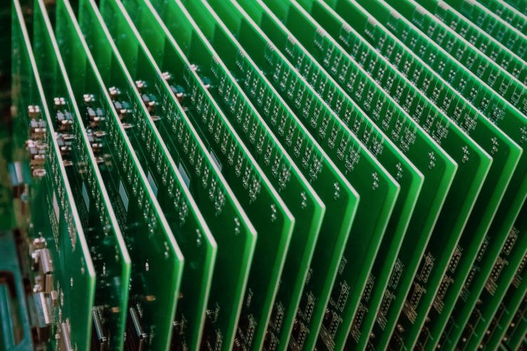 Row of green circuit boards