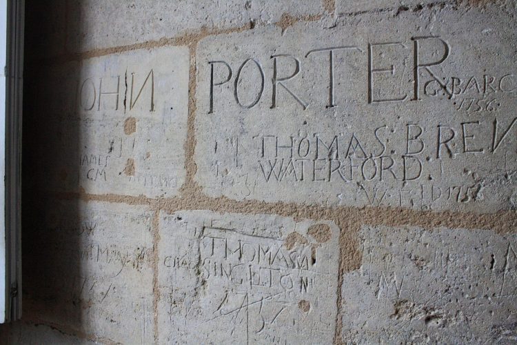 Graffiti from 1756 located in a room of the Château de Cognac (France)