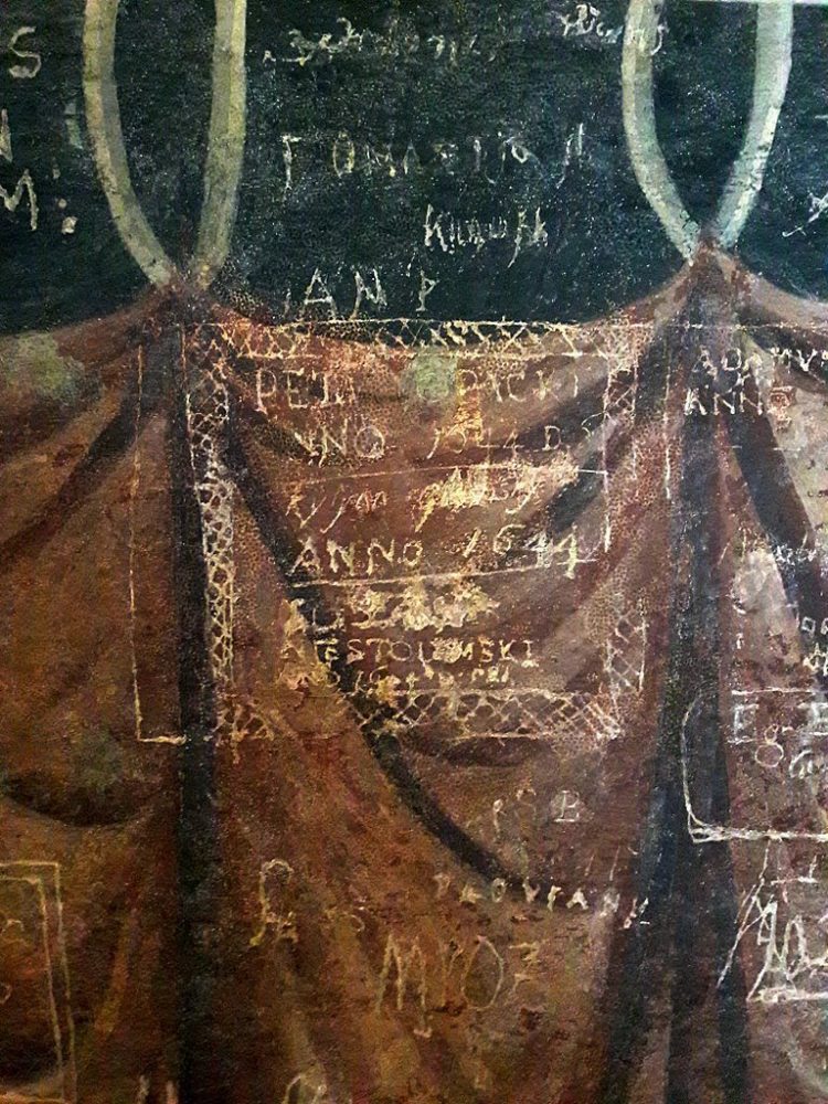 Graffiti signatures in the Holy Trinity Chapel in Lublin Poland - 1600s