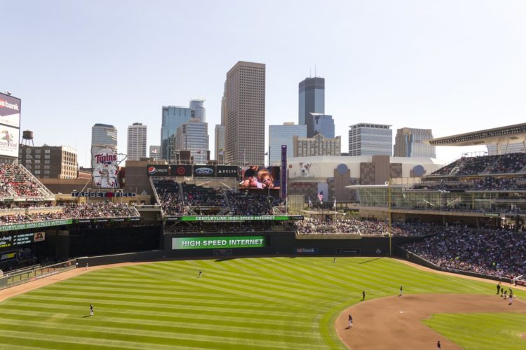 The skyline of Minneapolis, as seen from Target Field.