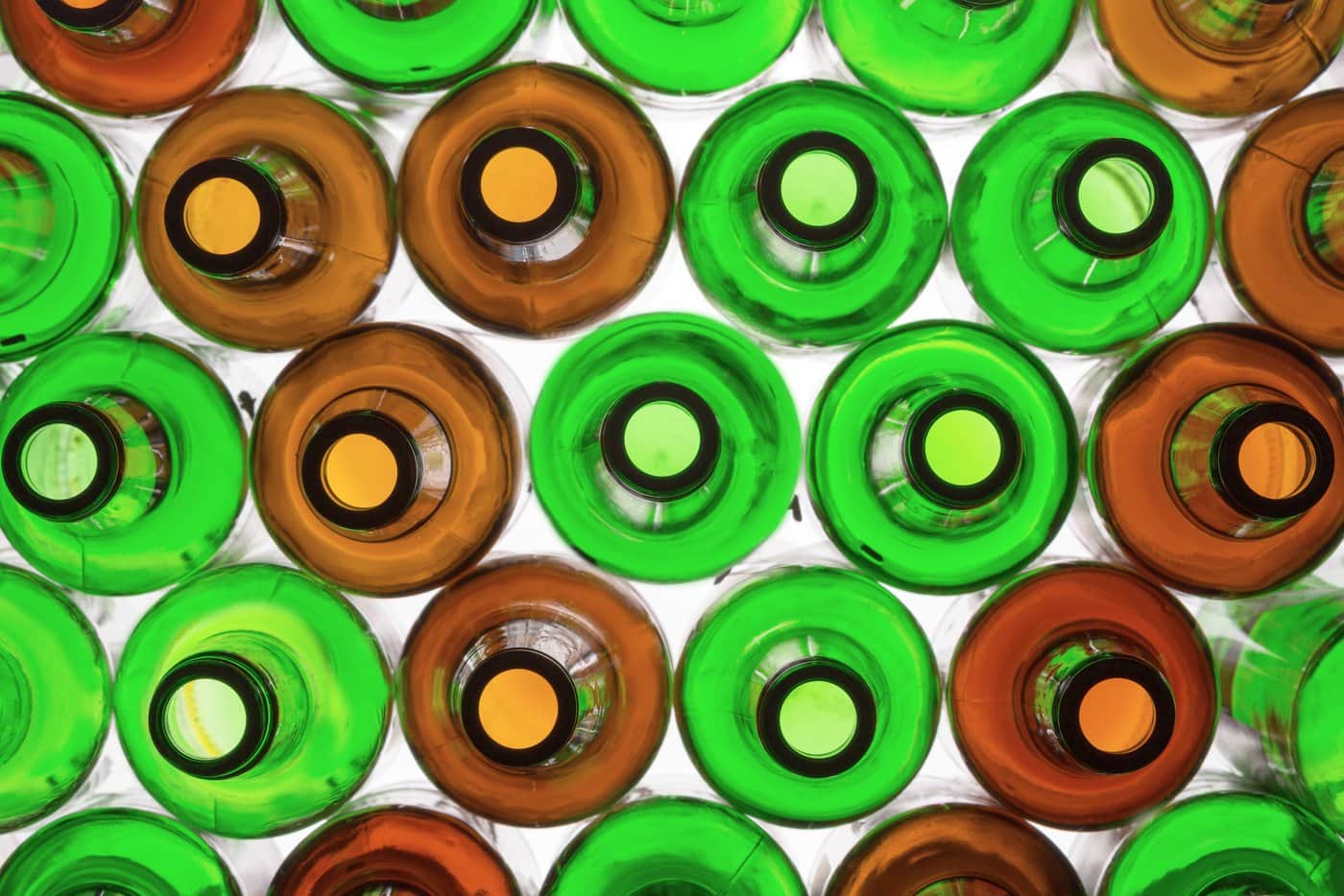 Green and brown bottles - top view