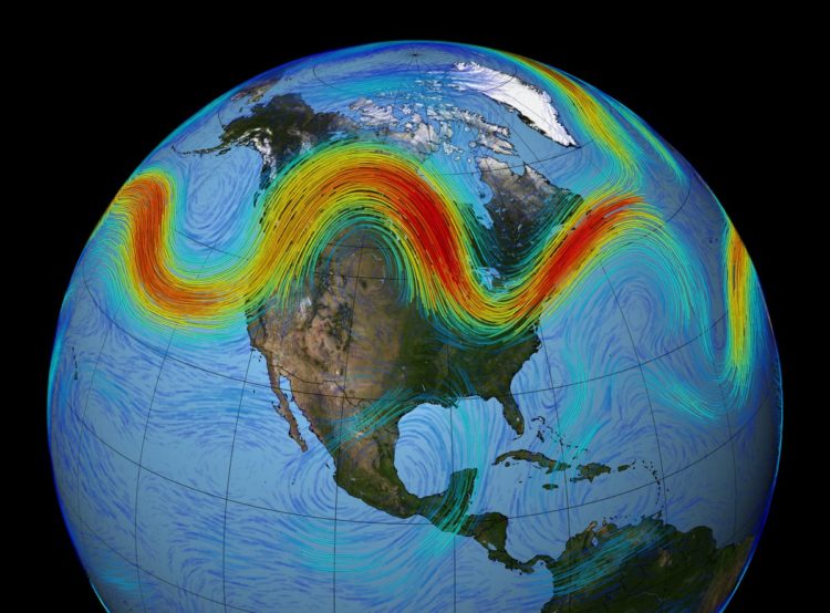 Polar jet stream visualization, courtesy NASA