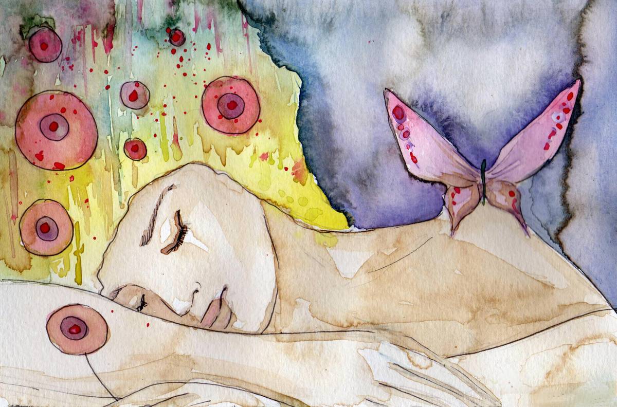 Sleep - Woman dreaming of a butterfly
