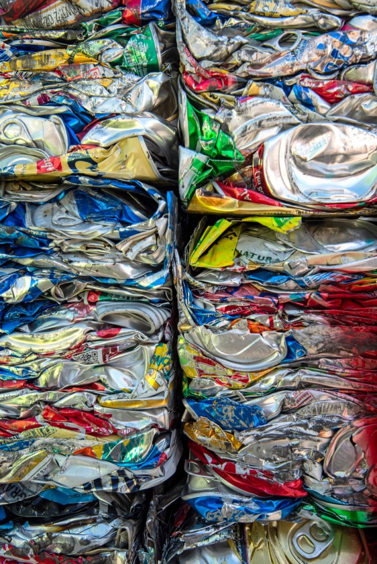 Crushed aluminum cans for recycling