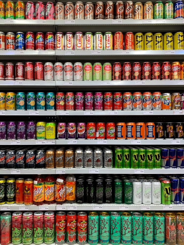 Soft drink soda cans at a store