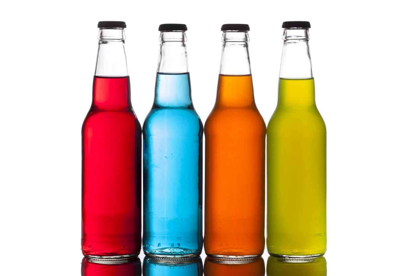 4 colorful craft sodas - pop - soft drinks