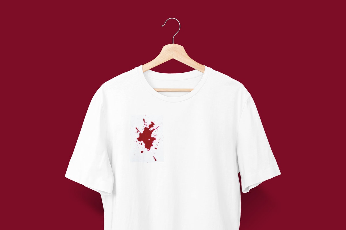 Blood stain on a white t-shirt