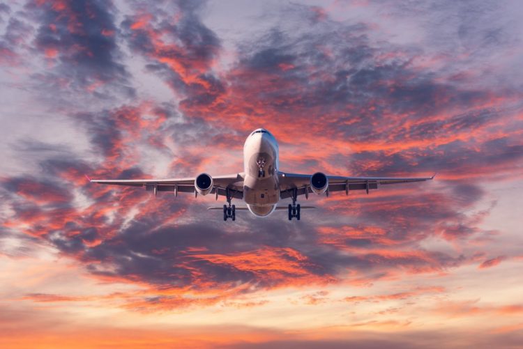 Passenger jet flying - coming in for a landing